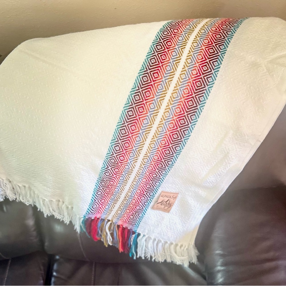 Colorful Geometric Patterned Peruvian Alpaca Throw